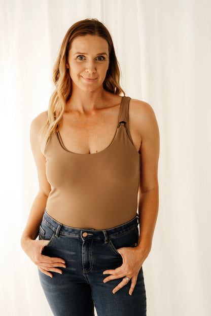 Mylk Essentials Nursing Leotard. Camel.